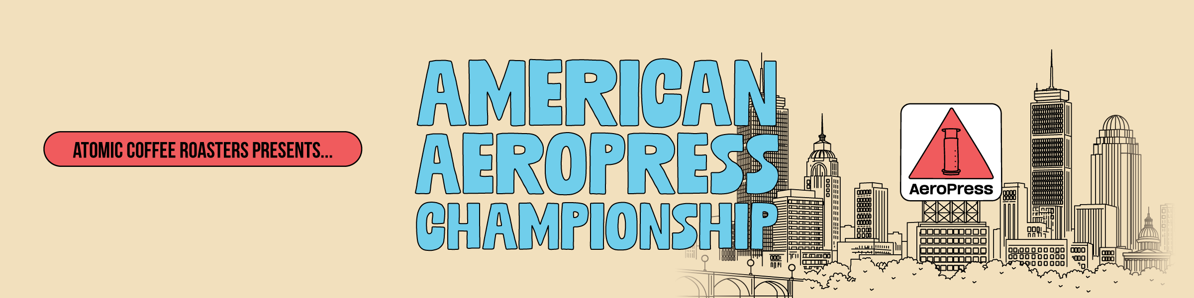 American AeroPress Championship with drawing of Boston skyline with Citgo sign